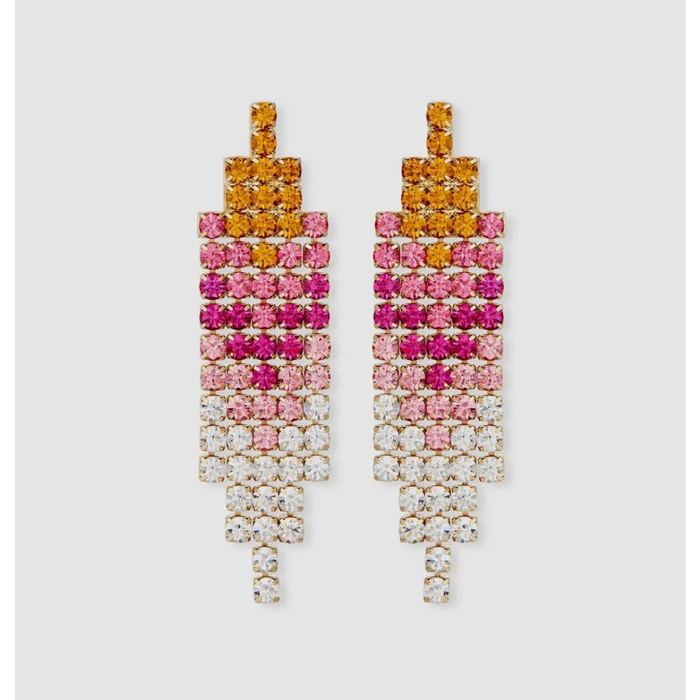 $350 Lulu Frost Women's Pink Fortune Fringe Crystal Post Back Fashion Earrings